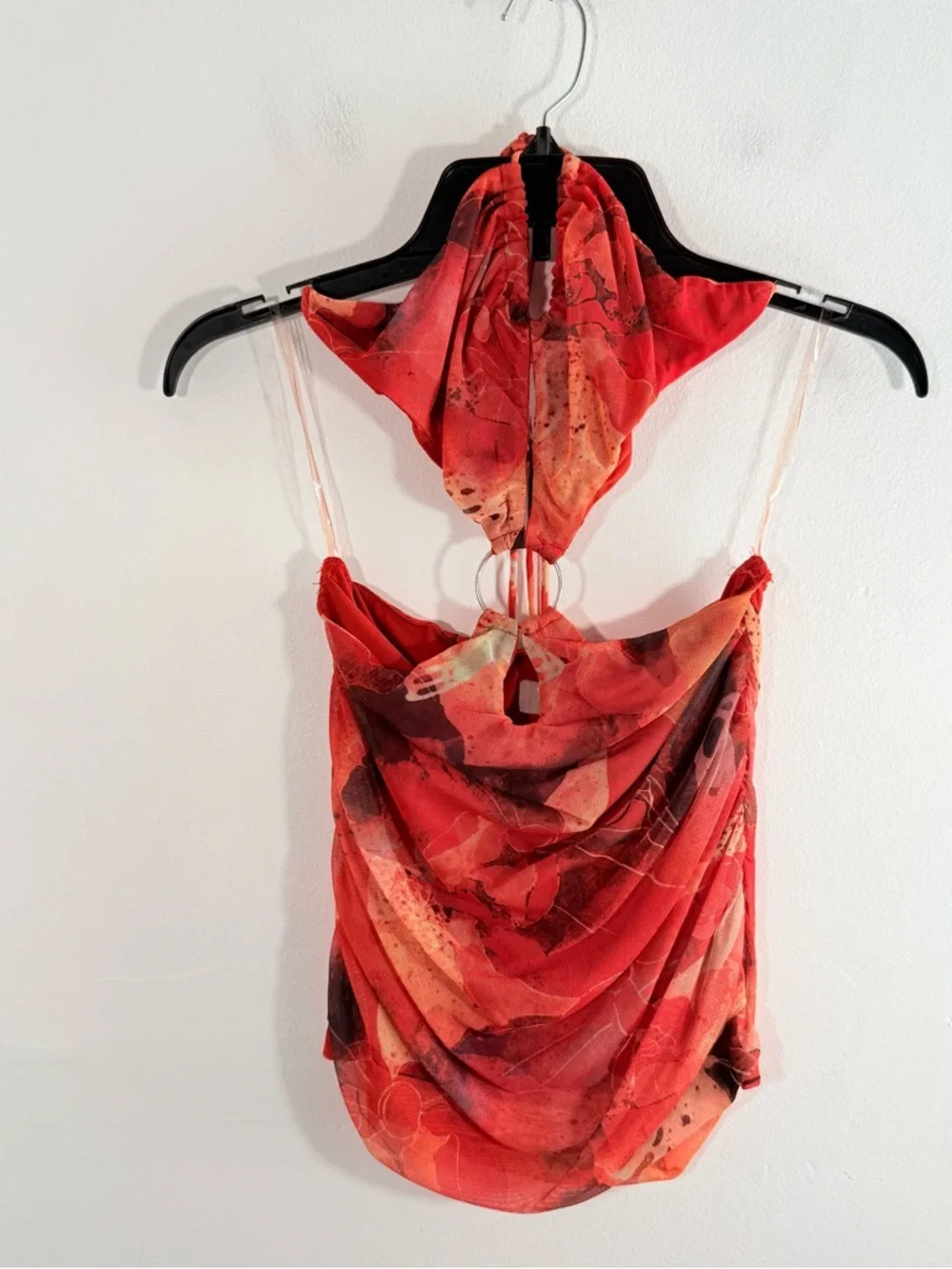 Outcast Exclusive Orange Red Butterfly Cut Out Ring Halter Mini Dress Small
